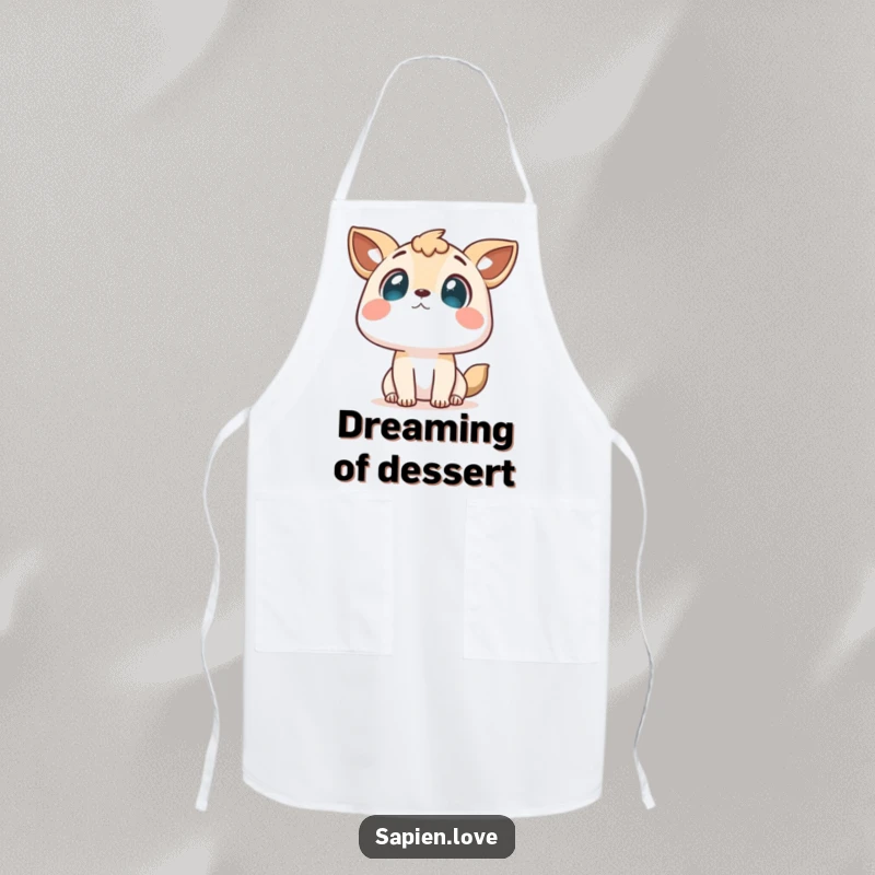 Funny apron featuring a curious character with animal ears looking up at the sky, perfect for kitchen adventures.