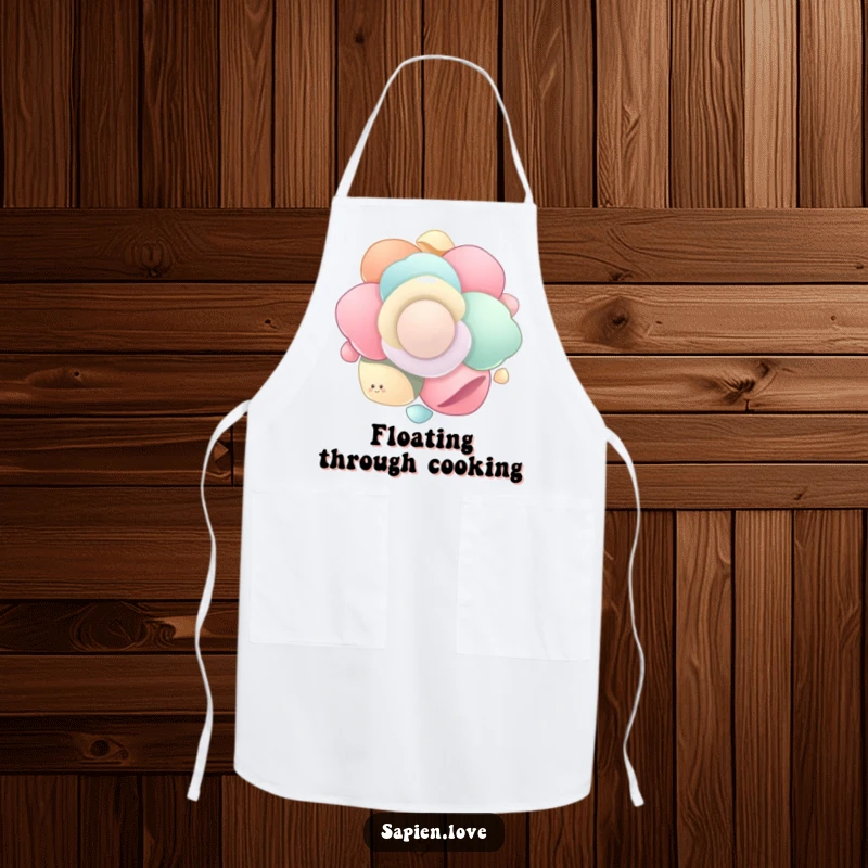 Funny Organic Flow apron design with smooth, organic shapes floating and spinning in unison, ideal for kitchen protection and adding gentle humorous charm.