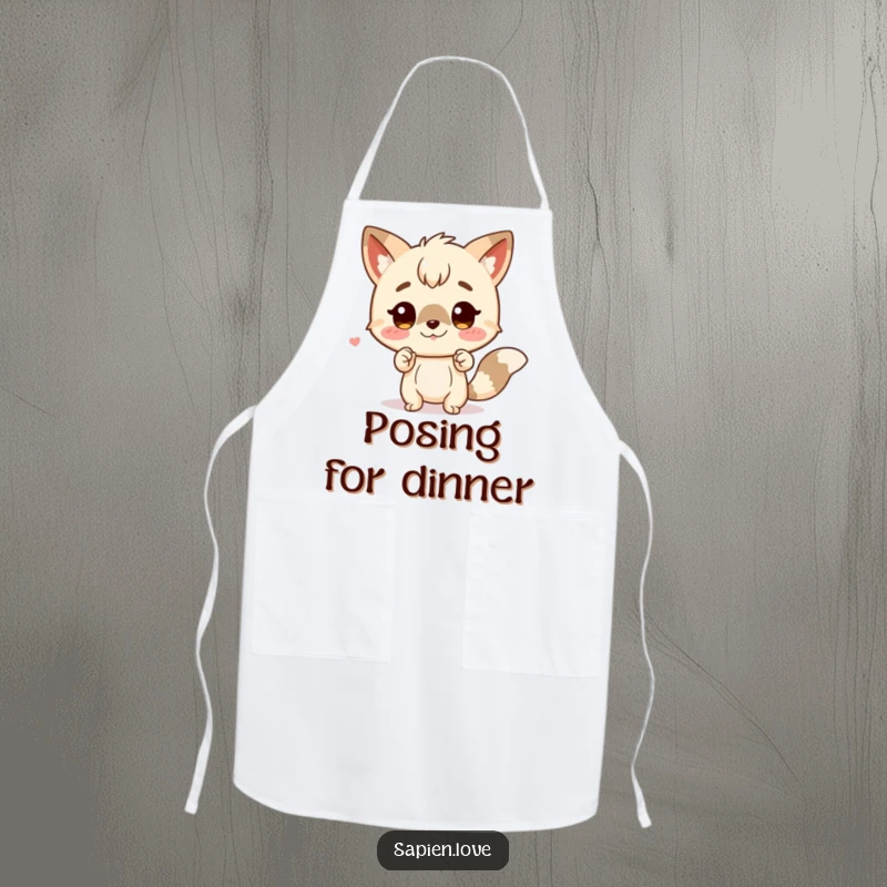Funny apron depicting a charming character with animal traits striking a funny pose. A functional funny gift.