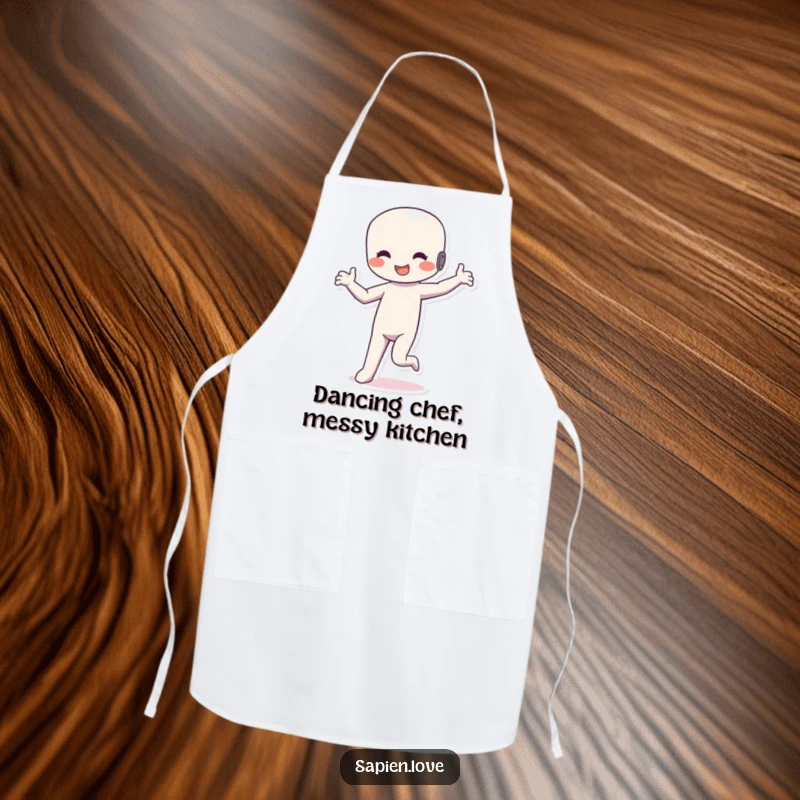 Funny Dancing Figure Apron: A happy humanoid figure dancing rhythmically, ready to assist in the kitchen with humorous energy.