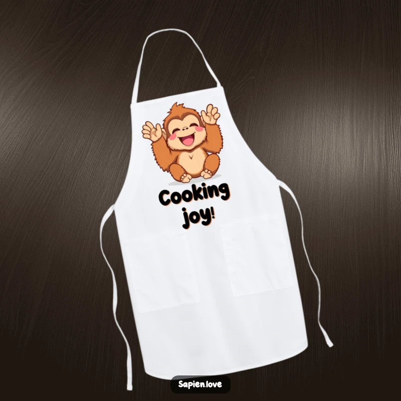 Funny Kawaii Orangutan Apron, a cute orangutan clapping with delight, humorous and practical kitchen wear.
