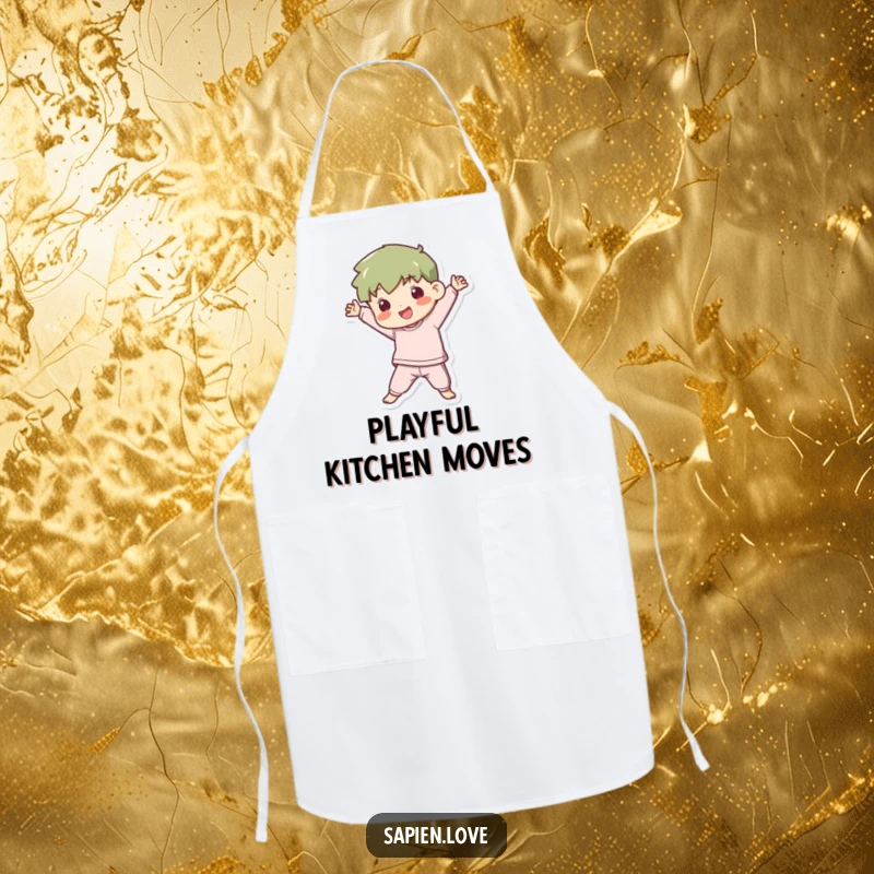 Funny Apron: A kawaii human figure strikes a dynamic and playful pose, adding a fun, energetic touch to cooking activities.