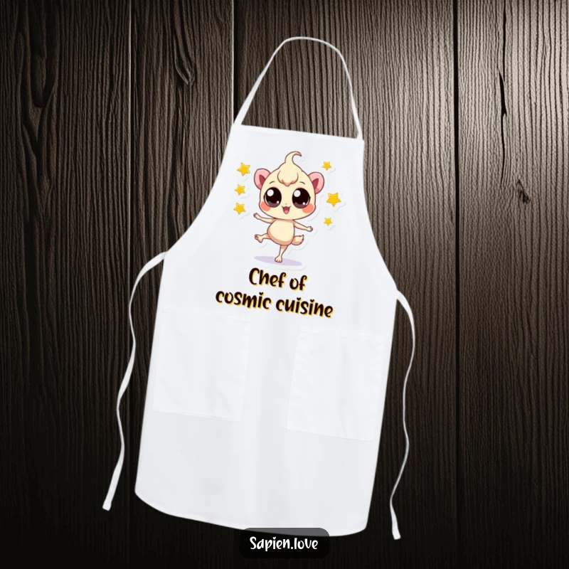 Funny Star Juggler Apron: A playful, big-eyed creature juggling stars, ready to assist in the kitchen with humorous charm.