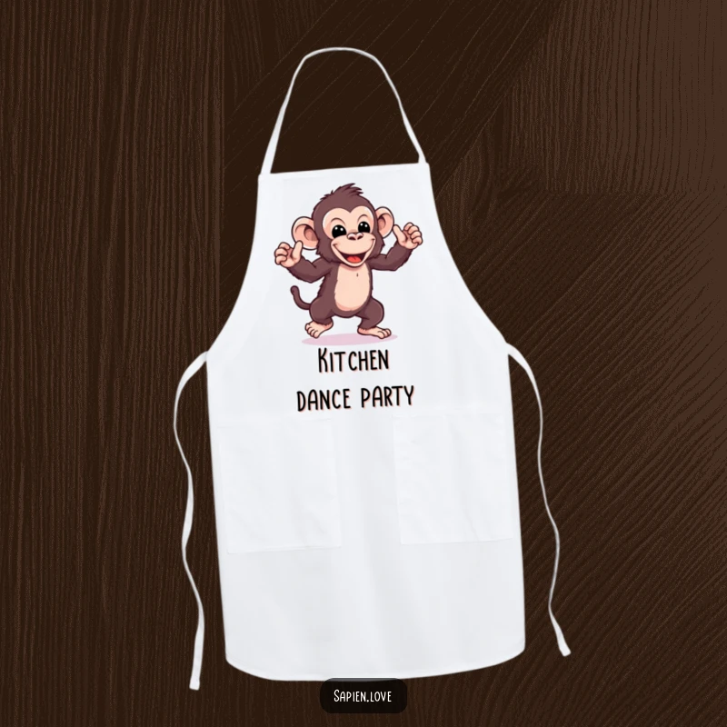 Funny kawaii ape dance apron, a playful character with exaggerated moves, perfect kitchen funny gift.