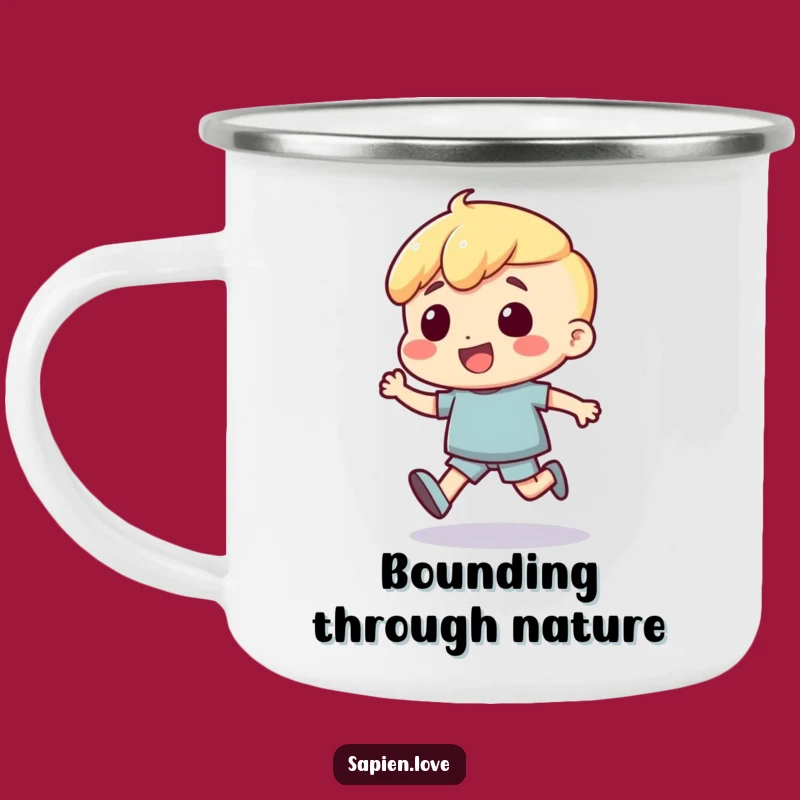 Funny Bouncing Camper Mug: Excited Character's Outdoor Energy Gift