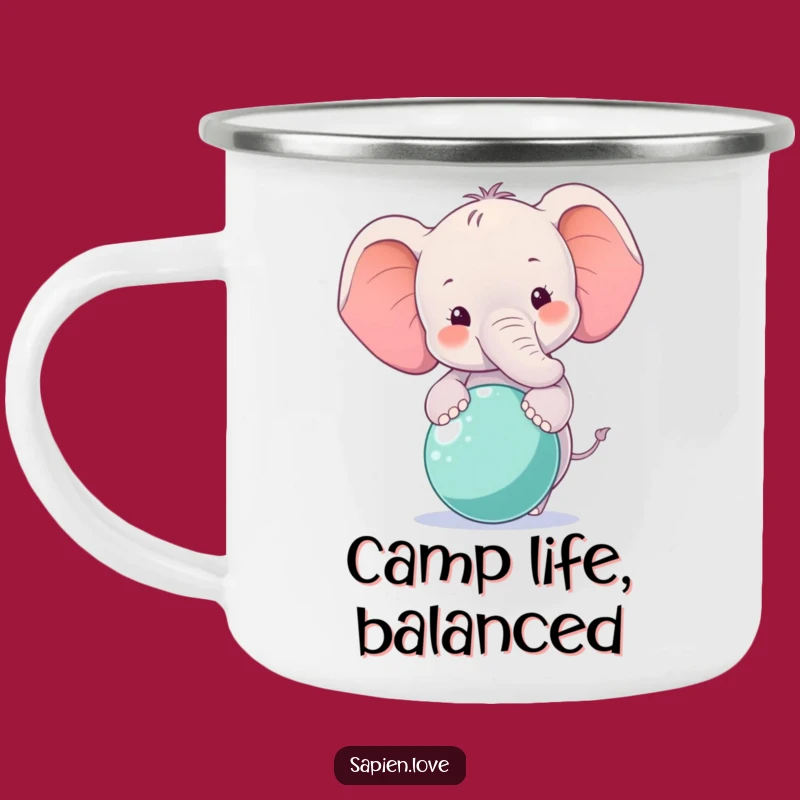 Funny Smiling Elephant Camping Mug - Balancing Ball Enamel Cup