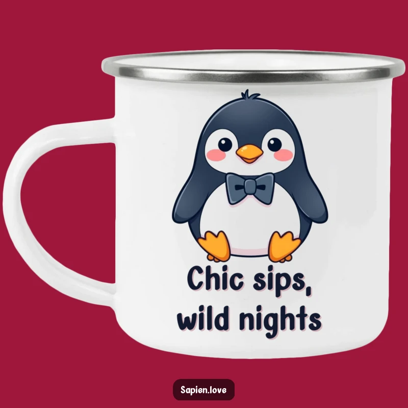 Funny Penguin Bowtie Camping Mug, Dapper Bird for Outdoor Sips, Perfect Gift