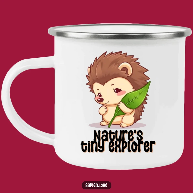 Funny Curious Hedgehog Camping Mug - Nature Explorer Enamel Cup
