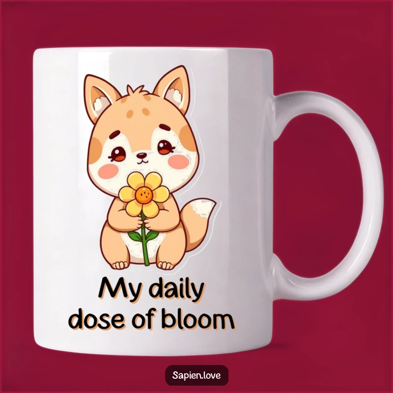 Funny Adorable Animal Character Offering Flower Mug - Perfect Cute Gift