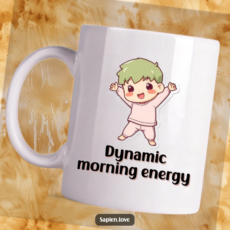 Funny Mug: A kawaii human figure strikes a fun, dynamic, and playful pose, exuding confidence and charm.