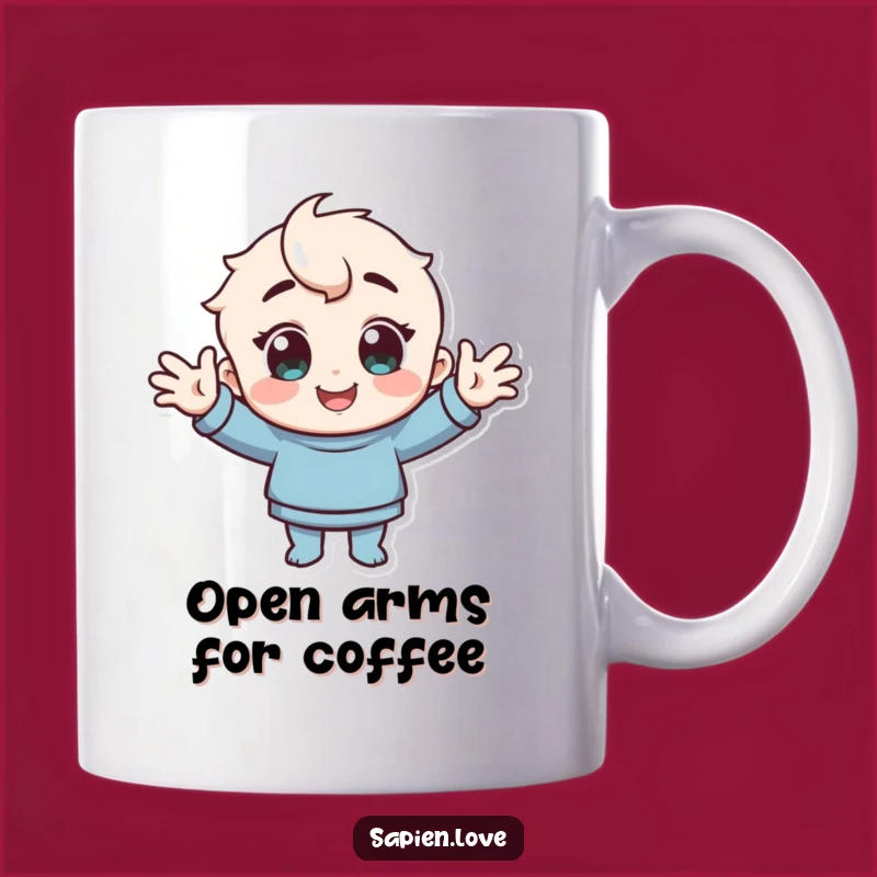 Funny Welcoming Character Mug: Cheerful Greeting, Open Arms, Perfect Gift