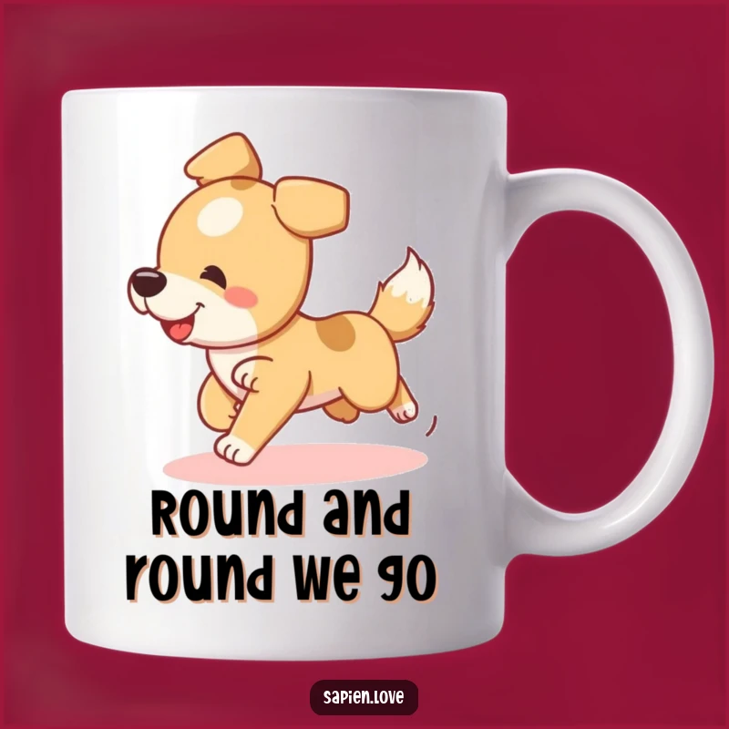 Funny Playful Dog Mug - Silly Dog Chasing Tail Gift for Pet Lovers