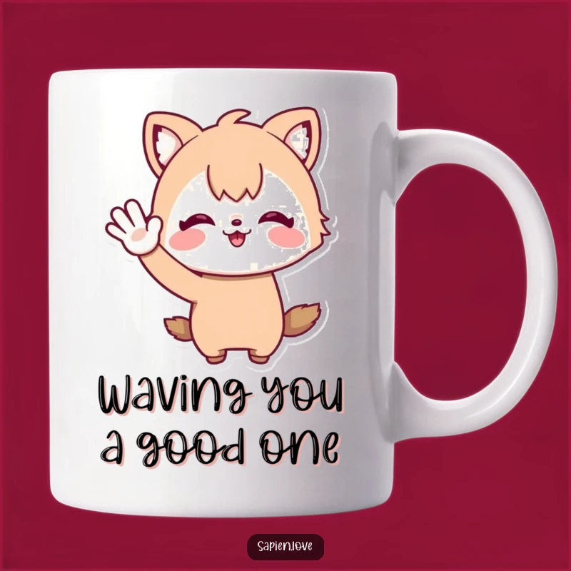 Funny Whimsical Animal Character Mug - Enthusiastic Waving Friend Gift