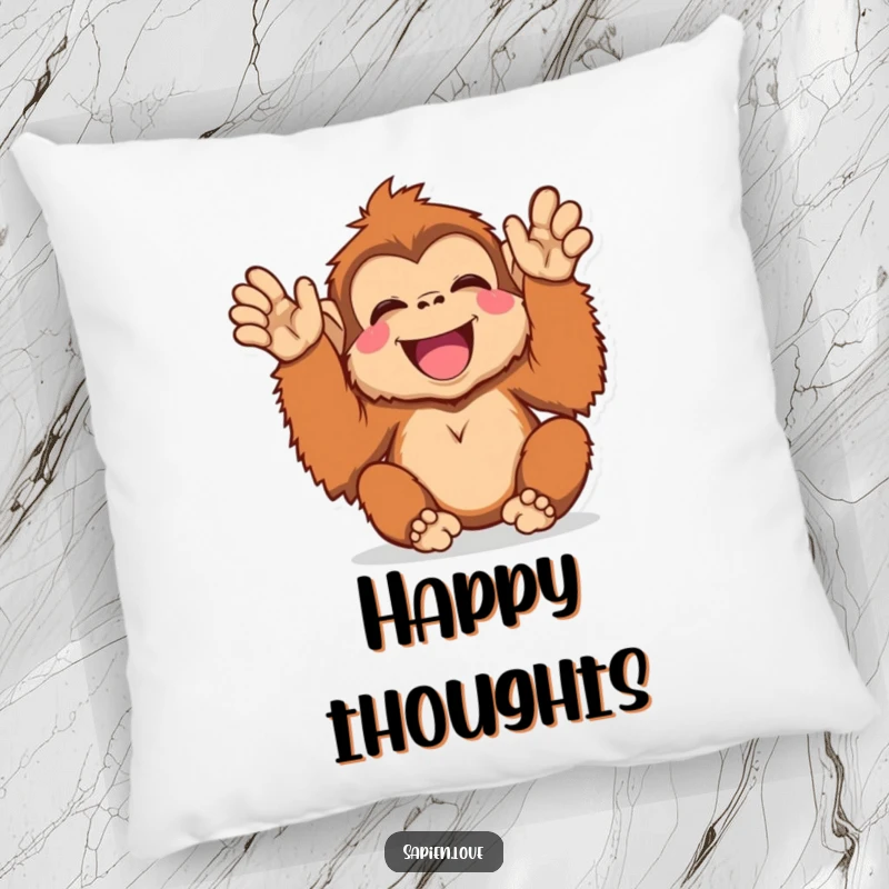 Funny Kawaii Orangutan Pillow, a happy orangutan clapping, soft and snuggly decor for spreading joy.