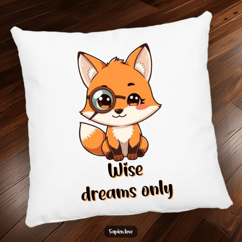 Funny pillow with a fox character wearing a monocle, offering plush comfort and a touch of amusing wisdom.