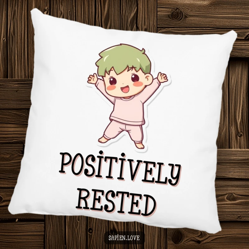 Funny Pillow: A kawaii human character strikes a dynamic and playful pose, adding a touch of energetic charm to any setting.
