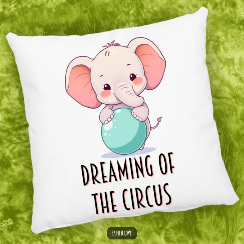 Funny Elephant Pillow featuring a smiling elephant character balancing a ball, providing comfort and gentle humor.