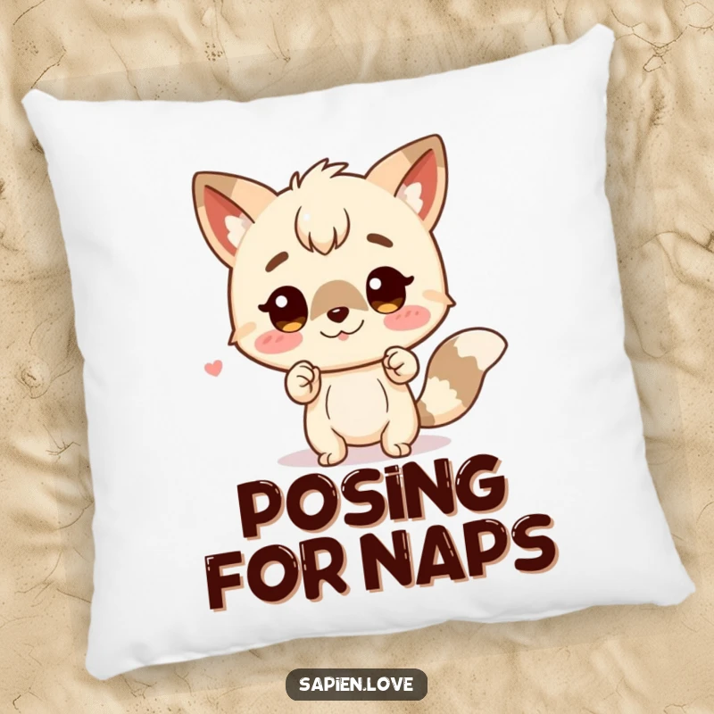 Funny pillow with a charming character with animal traits striking a funny pose. An excellent funny gift.