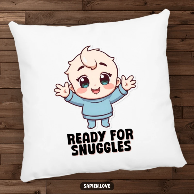 Funny Pillow: A character with cheerful eyes offers a greeting with open arms.