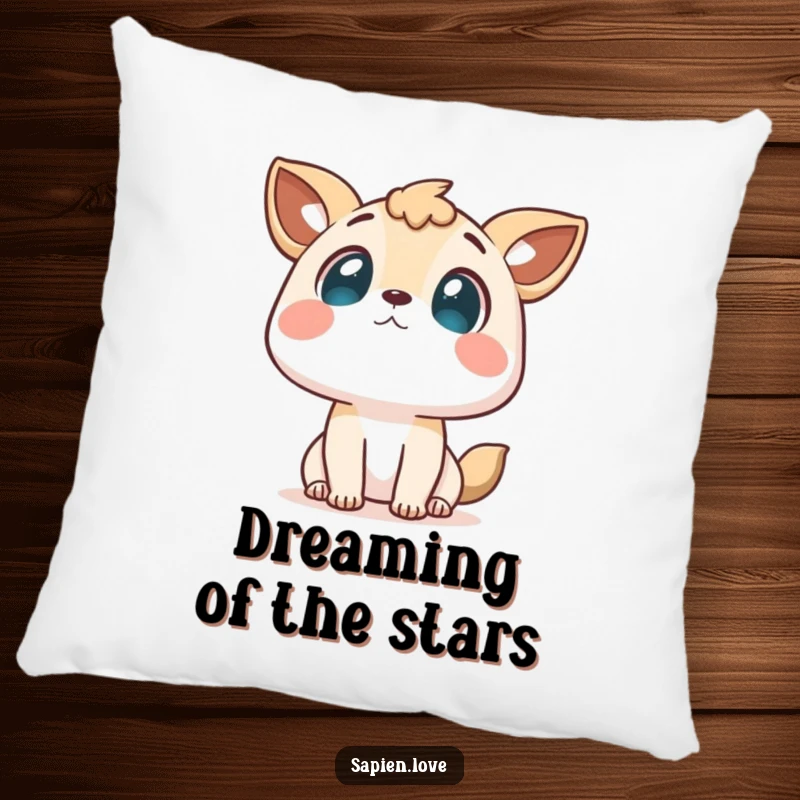 Funny pillow showcasing a cute character with animal features looking up at the sky, providing soft comfort and dreamy vibes.
