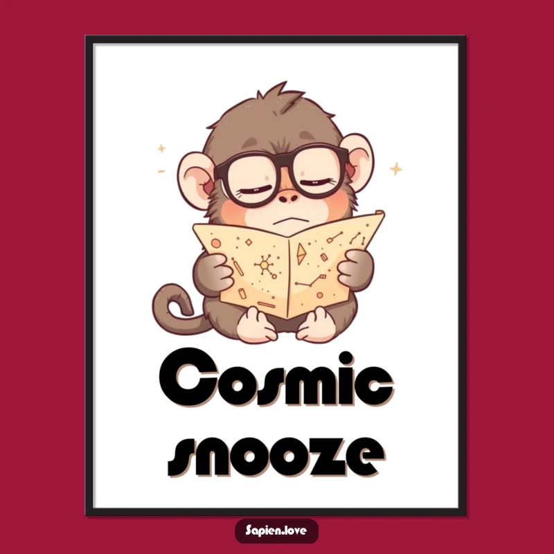 Funny Sleepy Ape Digital Print: Instant Cosmic Charm for Your Walls