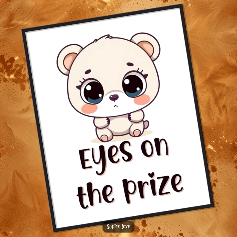 Funny bipedal bear with large, curious eyes exploring, a humorous and charming digital art print.