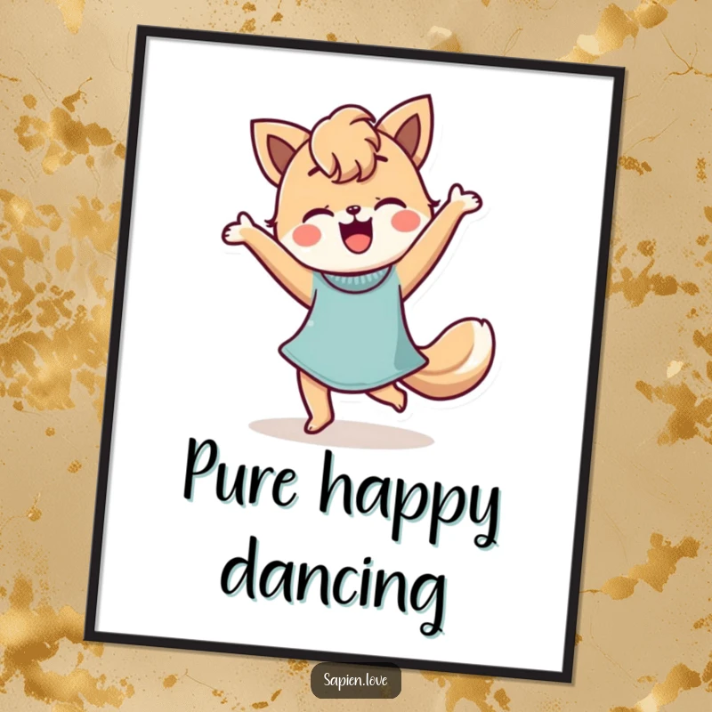 Funny Digital Art Print of a stylized person with animal features dancing happily, perfect for bringing expressive and humorous decor.