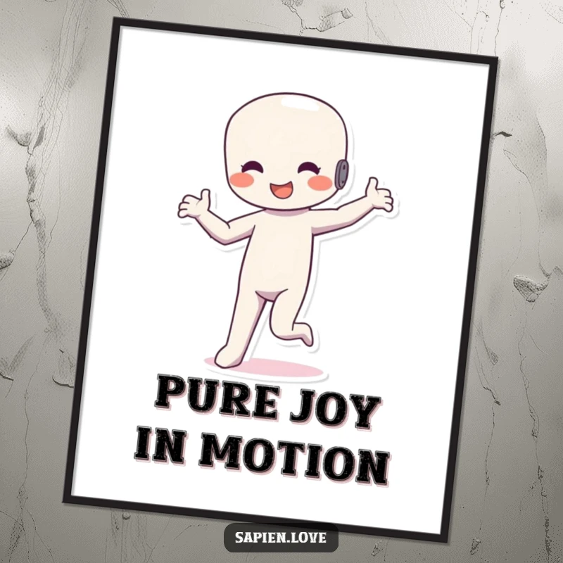 Funny Dancing Figure Digital Art: High-resolution image of a happy humanoid figure in a silly, rhythmic dance pose, ideal for dynamic wall display.