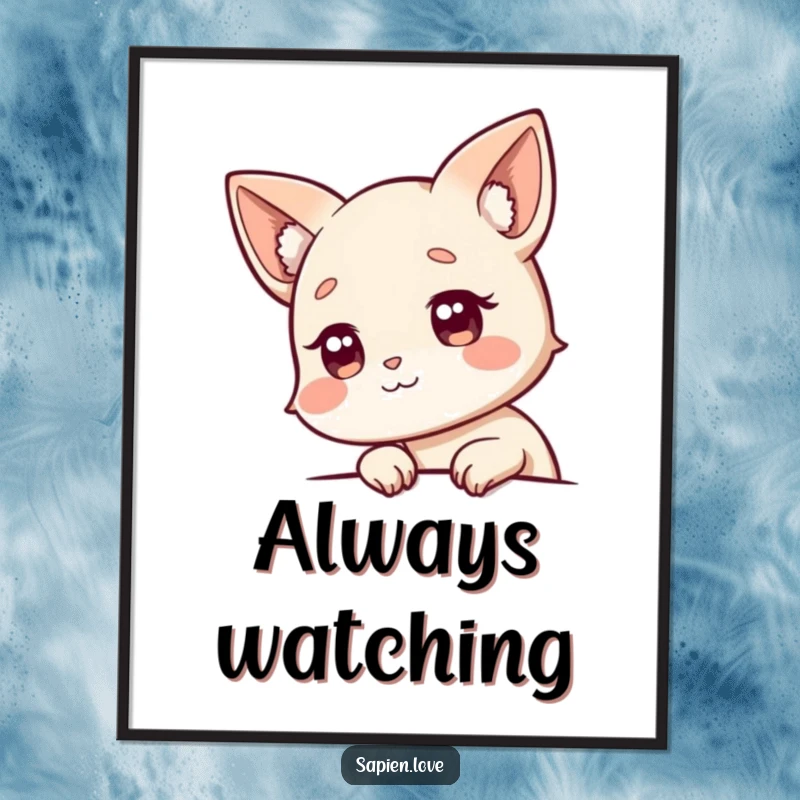 Funny Digital Art: An illustration of a character with animal ears curiously peeking from behind an unseen object.