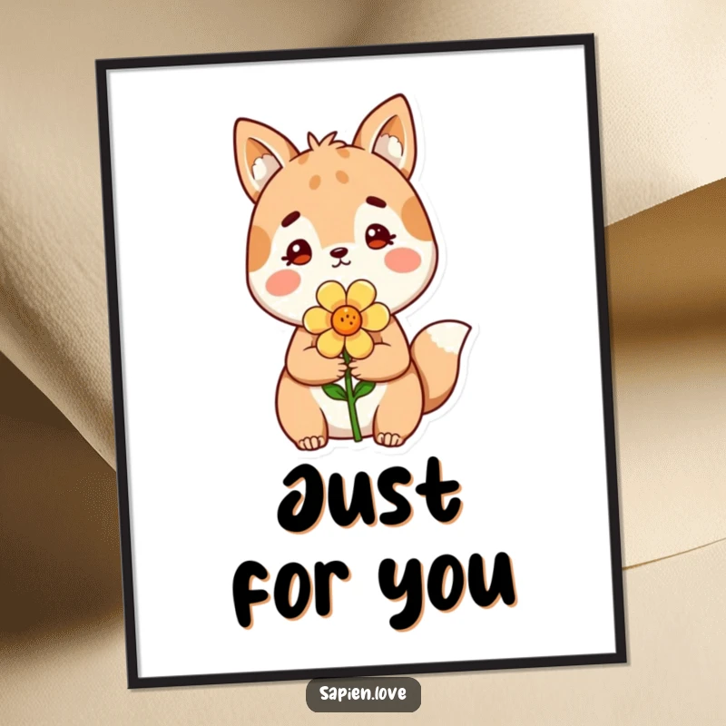 Funny Digital Art: An illustration of a sweet animal character presenting a flower, ready to be printed and displayed.