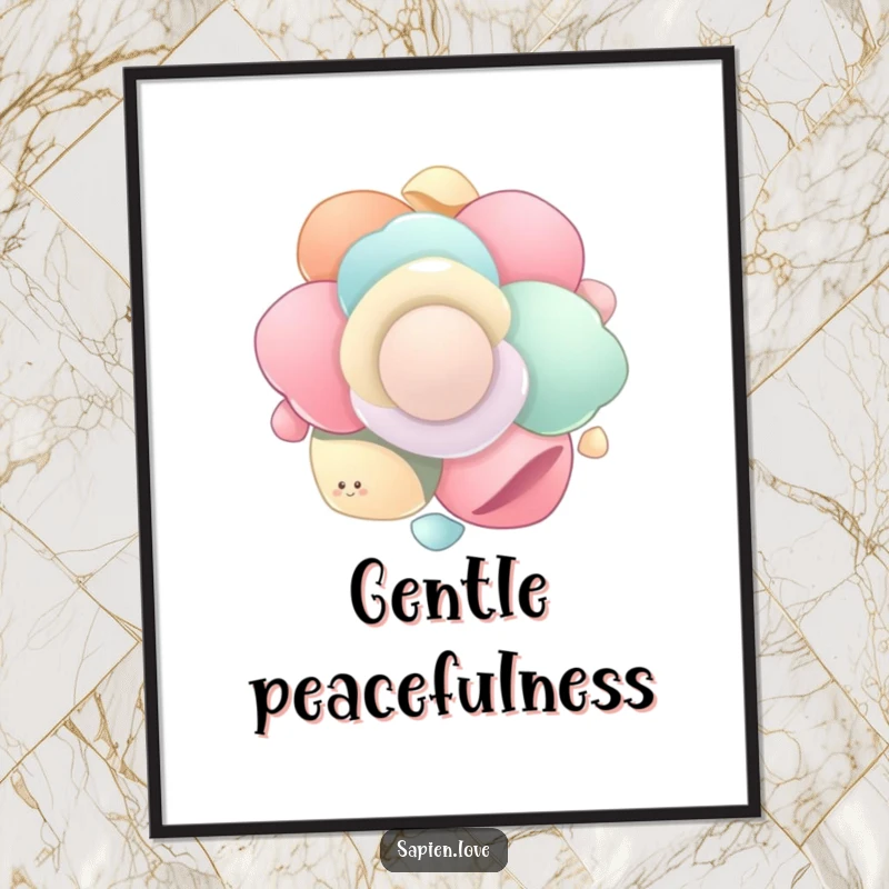 Funny Organic Flow digital art print of smooth, organic shapes gently floating and spinning in unison, offering instant humor and peaceful visual appeal.