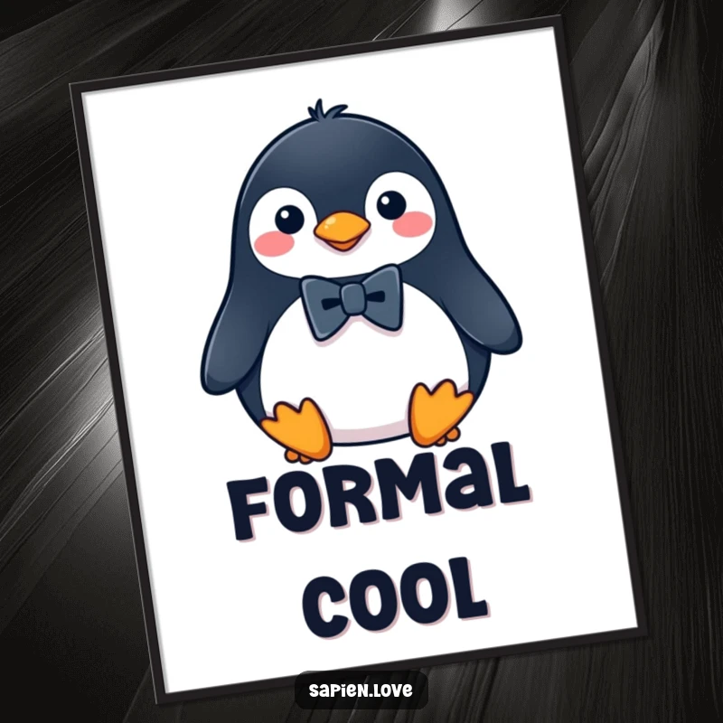 Funny Penguin Digital Art Print: A stylish penguin wearing a tiny black bowtie, ready to bring humor and elegance to your walls.