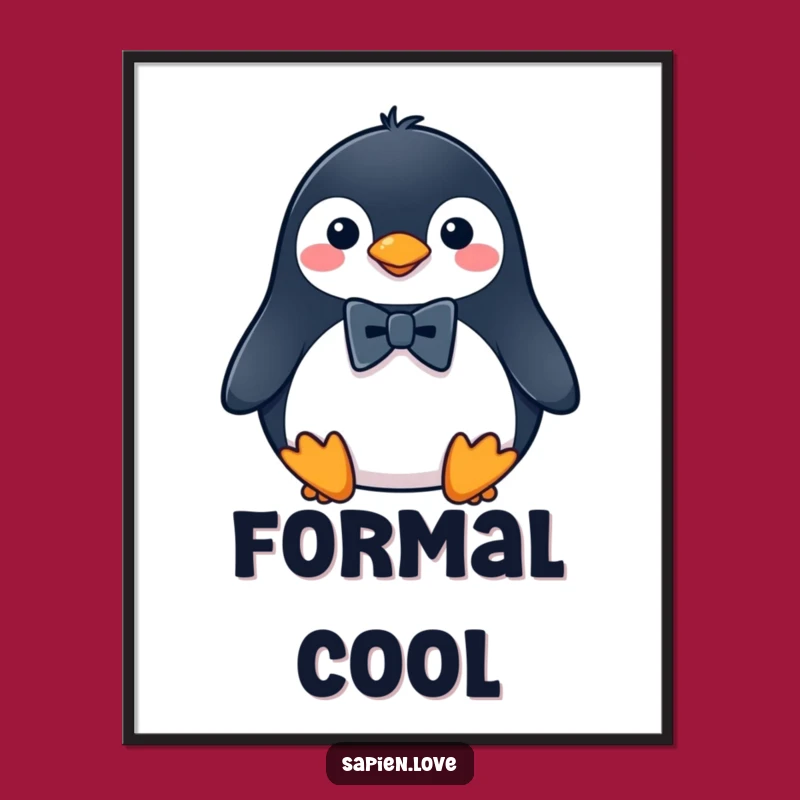 Funny Penguin Bowtie Digital Art Print, Chic Bird Artwork for Walls, Instant Gift