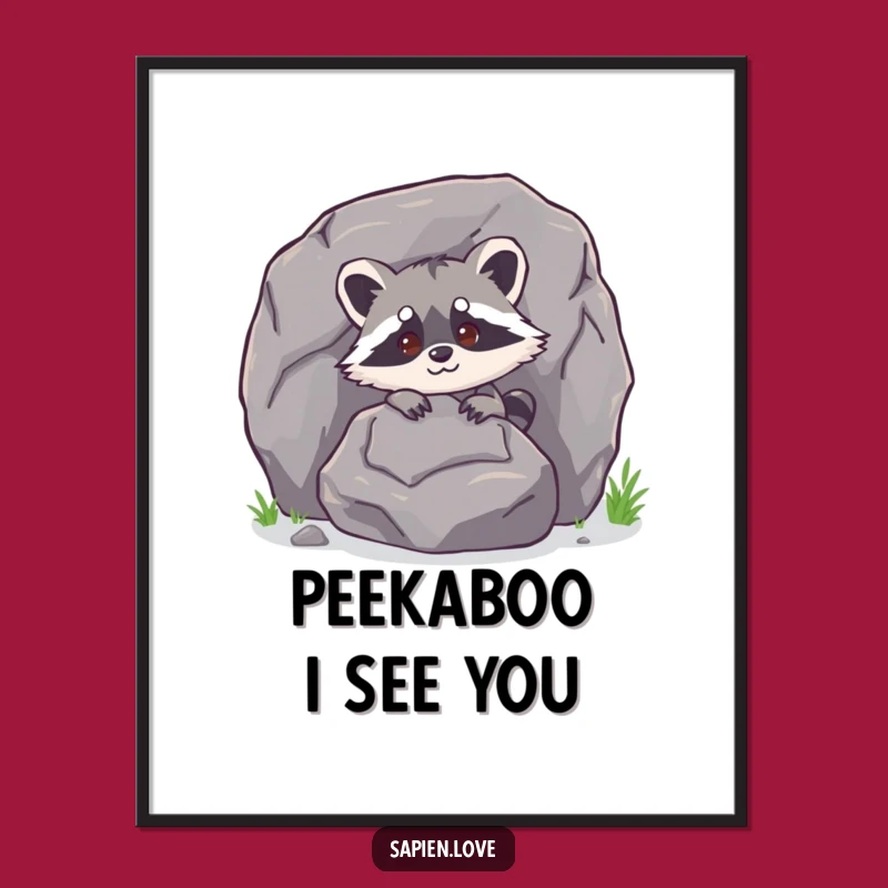 Funny Raccoon Digital Art: Peek-a-Boo Bandit - Instant Download