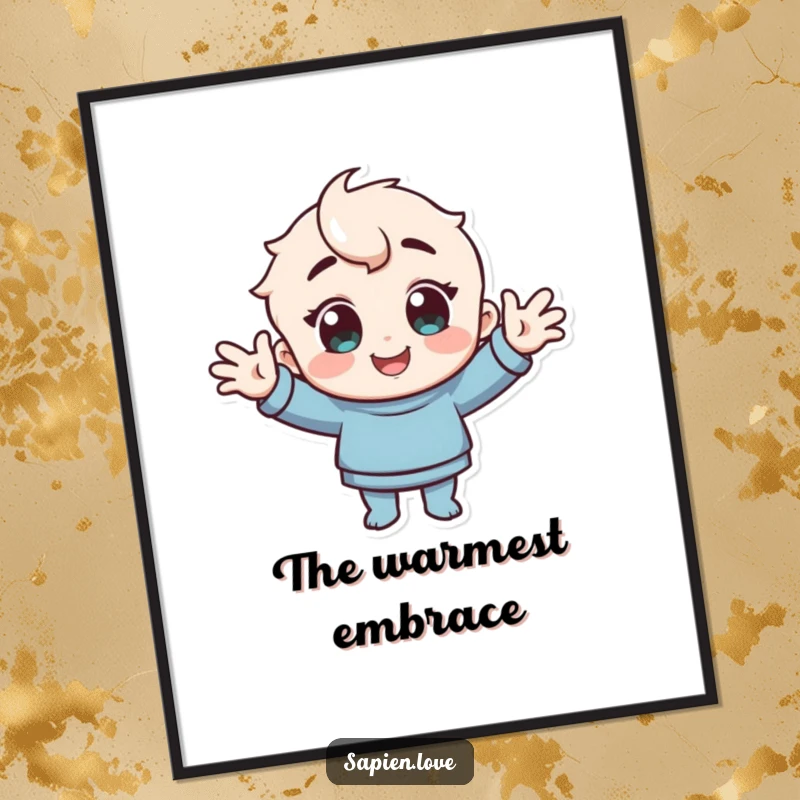 Funny Digital Art Print: A character with cheerful eyes offers a greeting with open arms.