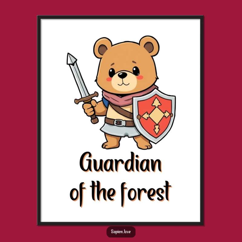 Funny Bear Knight Digital Art: Heroic Printable Decor for Instant Bravery