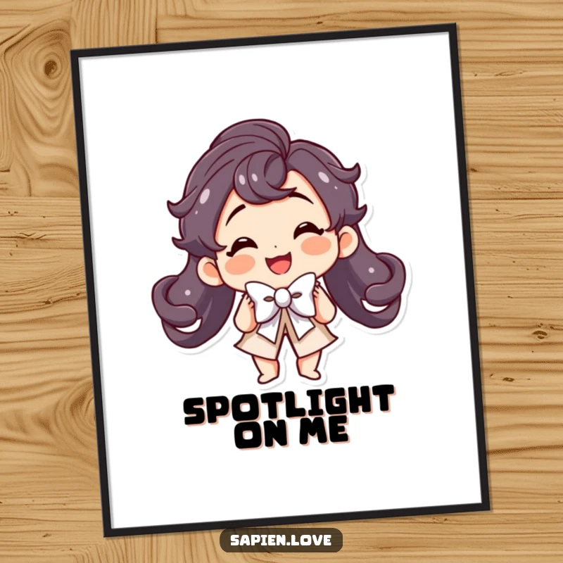 Funny Kawaii Digital Art Print: A smiling cute character performs a theatrical bow with flair.