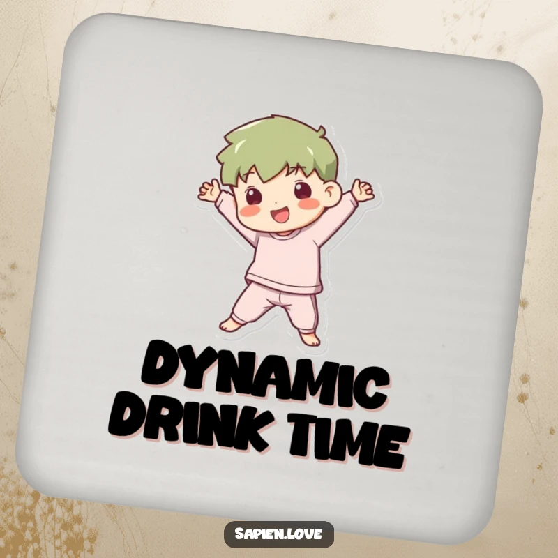 Funny Drink Coaster: A kawaii human character strikes a dynamic and playful pose, adding a fun, stylish touch to beverage service.