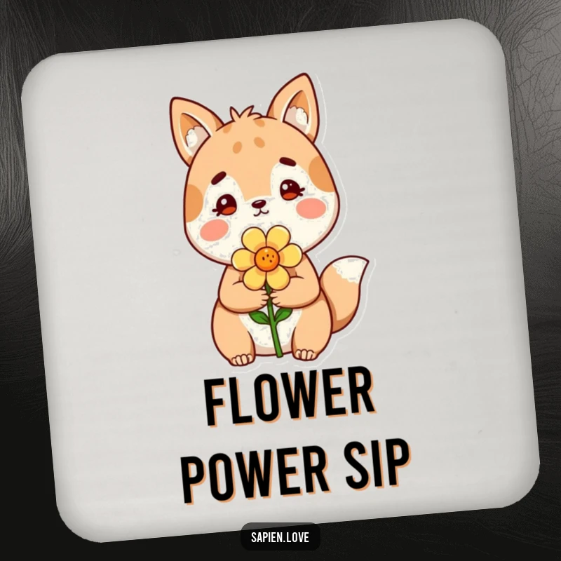 Funny Coasters: A set featuring a cute animal character offering a flower, adding a touch of charm to drinks.