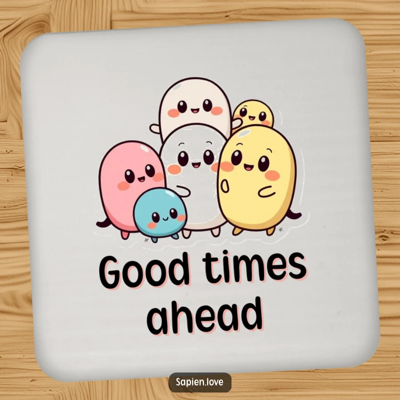 Funny Abstract Pals drink coaster featuring rounded abstract shapes with simple eyes interacting playfully, providing surface protection with a humorous and cheerful touch.