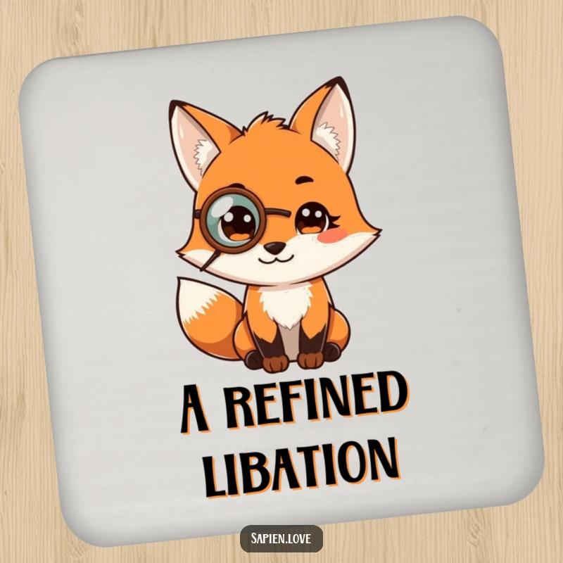 Funny drink coasters featuring a fox character wearing a monocle, providing amusing sophisticated protection for surfaces.
