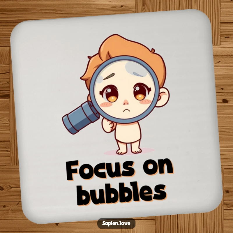 Funny Drink Coaster: A human character with a curious expression looks through a magnifying glass, adding a playful touch to beverage service.
