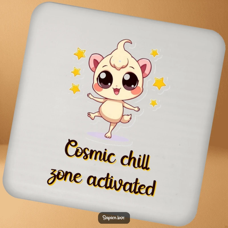 Funny Star Juggler Coaster: A playful creature juggling stars, guarding drinks with humorous cosmic protection.