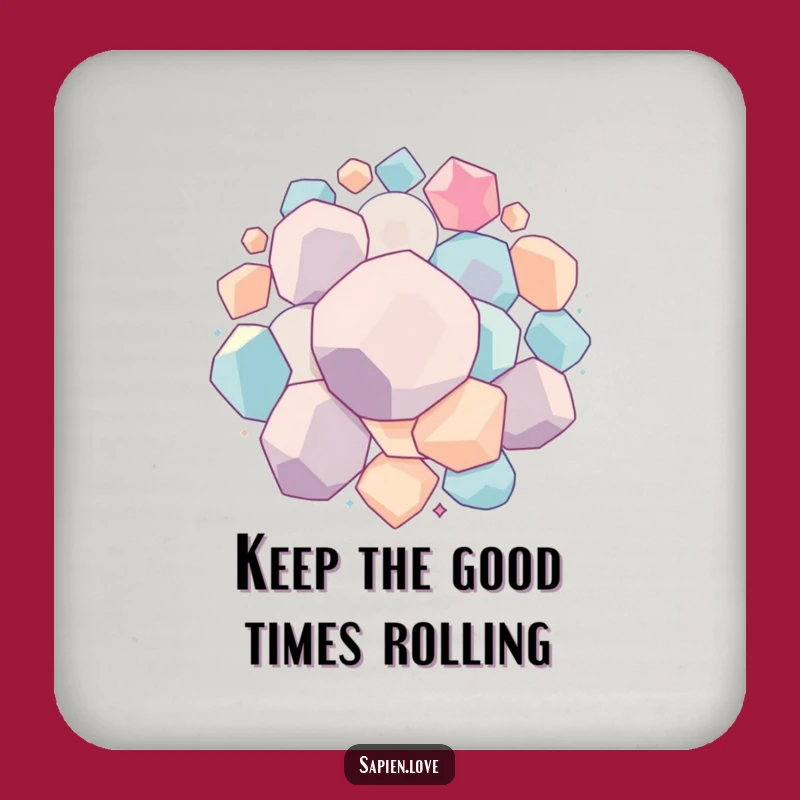 Funny Geometric Bounce Drink Coaster: Rolling Forms, Humorous Table Protector