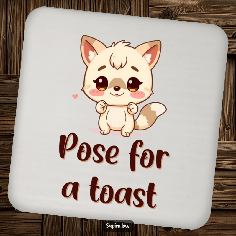 Funny drink coaster featuring a charming character with animal traits striking a funny pose. A small but fun funny gift.