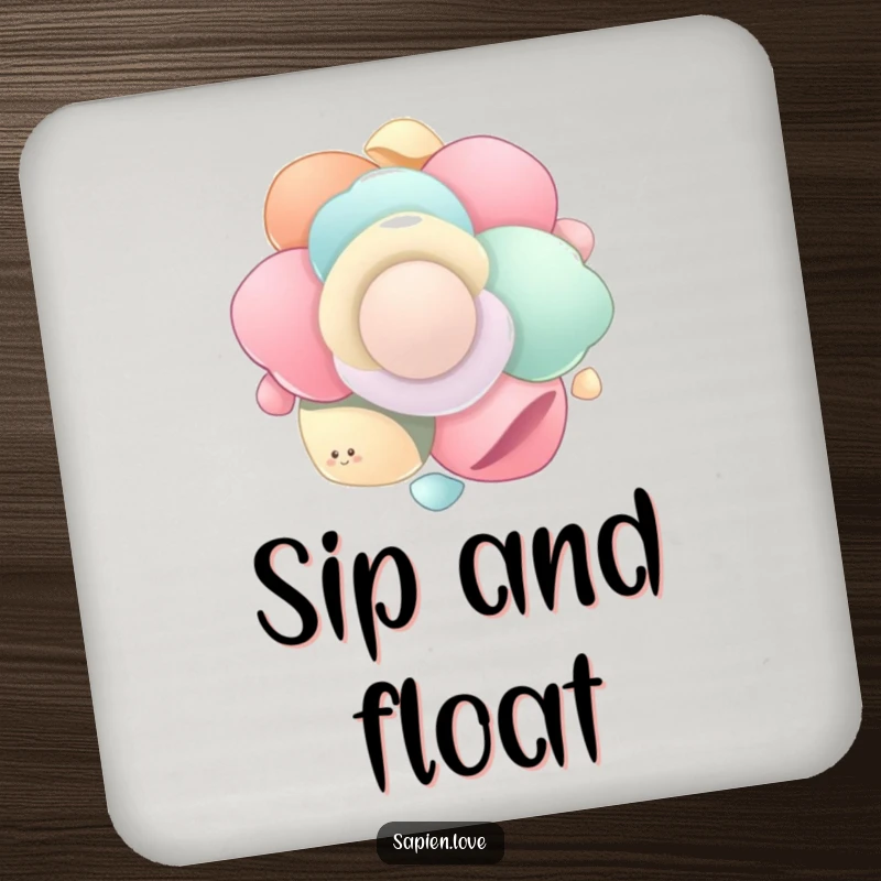 Funny Organic Flow drink coaster featuring smooth, organic shapes gently floating and spinning in unison, providing surface protection with a humorous and peaceful touch.