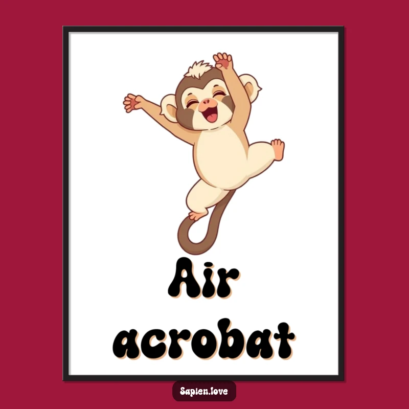 Funny Kawaii Gibbon Poster - Hilarious Acrobat Art for Energetic Spaces