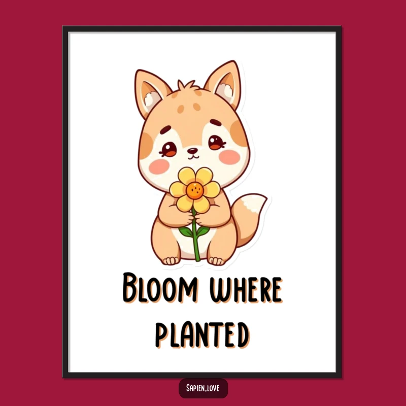 Funny Whimsical Animal Flower Art Print - Cute Wall Decor Gift
