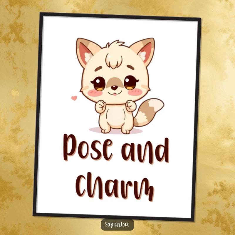 Funny poster featuring a charming character with animal traits striking a comical, funny pose. A humorous gift idea.