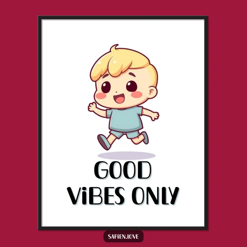 Funny Bouncing Human Poster: Excited Character's Joyful Art Print